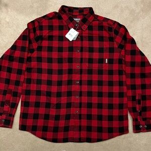 Eddie Bauer Red and Black Plaid Men's button down Shirt